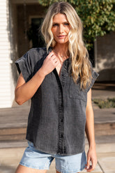 Jaye Button Top | Washed Black - Baltic Born